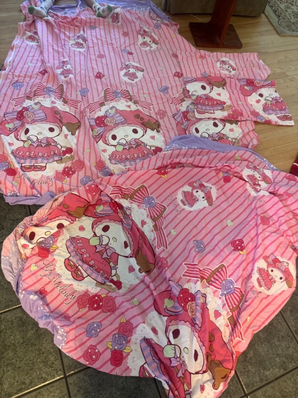 3 piece set My melody hello kitty set duvet cover fitted sheet pillowcases
